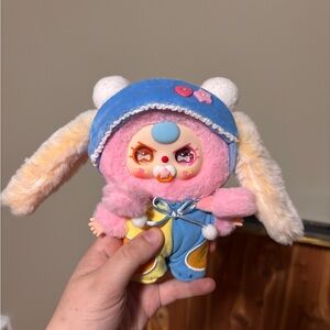 Cute Plush Doll with Blue Hat and Pink Fur